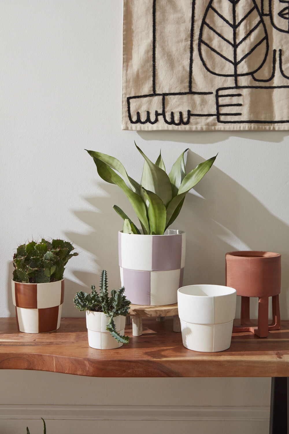 checkered plant pot Checkerboard Pot: White